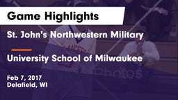 St. John's Northwestern Military  vs University School of Milwaukee Game Highlights - Feb 7, 2017
