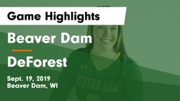 Beaver Dam  vs DeForest  Game Highlights - Sept. 19, 2019