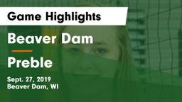 Beaver Dam  vs Preble  Game Highlights - Sept. 27, 2019