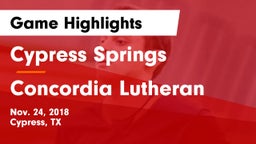 Cypress Springs  vs Concordia Lutheran  Game Highlights - Nov. 24, 2018