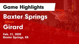 Baxter Springs   vs Girard  Game Highlights - Feb. 21, 2020