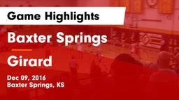 Baxter Springs   vs Girard Game Highlights - Dec 09, 2016
