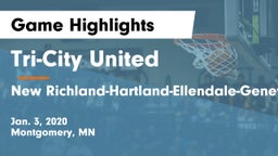 Tri-City United  vs New Richland-Hartland-Ellendale-Geneva  Game Highlights - Jan. 3, 2020