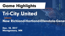 Tri-City United  vs New Richland-Hartland-Ellendale-Geneva  Game Highlights - Dec. 18, 2017