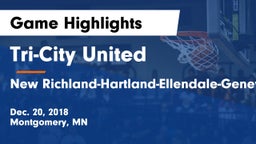 Tri-City United  vs New Richland-Hartland-Ellendale-Geneva  Game Highlights - Dec. 20, 2018