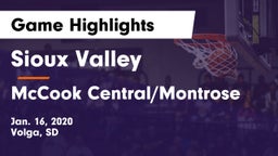 Sioux Valley  vs McCook Central/Montrose  Game Highlights - Jan. 16, 2020