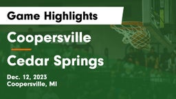 Coopersville  vs Cedar Springs  Game Highlights - Dec. 12, 2023