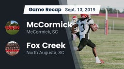 Recap: McCormick  vs. Fox Creek  2019