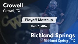 Matchup: Crowell  vs. Richland Springs  2016