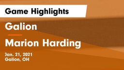Galion  vs Marion Harding  Game Highlights - Jan. 21, 2021