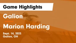 Galion  vs Marion Harding  Game Highlights - Sept. 14, 2023