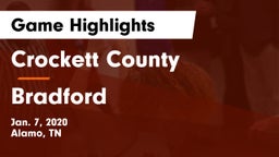 Crockett County  vs Bradford  Game Highlights - Jan. 7, 2020