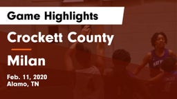 Crockett County  vs Milan  Game Highlights - Feb. 11, 2020