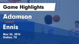 Adamson  vs Ennis  Game Highlights - Nov 26, 2016
