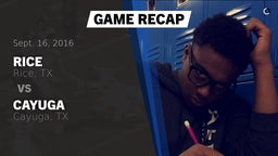 Recap: Rice  vs. Cayuga  2016