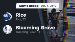Recap: Rice  vs. Blooming Grove  2019