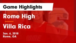 Rome High vs Villa Rica  Game Highlights - Jan. 6, 2018