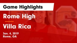 Rome High vs Villa Rica  Game Highlights - Jan. 4, 2019