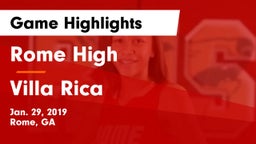 Rome High vs Villa Rica  Game Highlights - Jan. 29, 2019