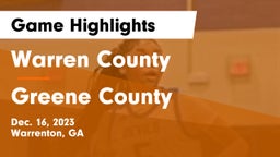 Warren County  vs Greene County  Game Highlights - Dec. 16, 2023