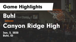 Buhl  vs Canyon Ridge High Game Highlights - Jan. 3, 2020