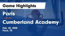 Paris  vs Cumberland Academy Game Highlights - Feb. 25, 2020
