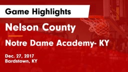 Nelson County  vs Notre Dame Academy- KY Game Highlights - Dec. 27, 2017