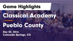 Classical Academy  vs Pueblo County  Game Highlights - Dec 02, 2016