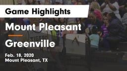 Mount Pleasant  vs Greenville  Game Highlights - Feb. 18, 2020