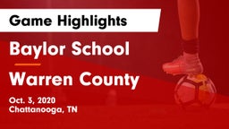 Baylor School vs Warren County  Game Highlights - Oct. 3, 2020