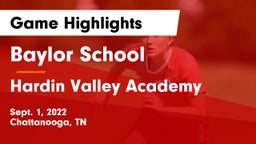 Baylor School vs Hardin Valley Academy Game Highlights - Sept. 1, 2022