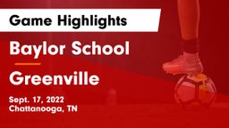 Baylor School vs Greenville Game Highlights - Sept. 17, 2022
