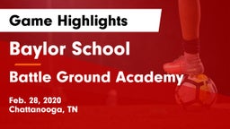 Baylor School vs Battle Ground Academy  Game Highlights - Feb. 28, 2020