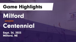 Milford  vs Centennial  Game Highlights - Sept. 26, 2023
