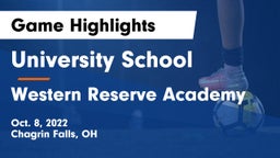 University School vs Western Reserve Academy Game Highlights - Oct. 8, 2022