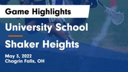University School vs Shaker Heights  Game Highlights - May 3, 2022