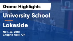 University School vs Lakeside  Game Highlights - Nov. 30, 2018