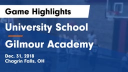 University School vs Gilmour Academy  Game Highlights - Dec. 31, 2018