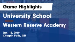 University School vs Western Reserve Academy Game Highlights - Jan. 12, 2019