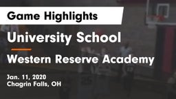 University School vs Western Reserve Academy Game Highlights - Jan. 11, 2020
