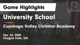 University School vs Cuyahoga Valley Christian Academy  Game Highlights - Jan. 24, 2020