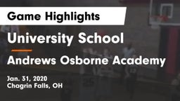 University School vs Andrews Osborne Academy Game Highlights - Jan. 31, 2020