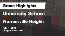 University School vs Warrensville Heights  Game Highlights - Feb. 1, 2020