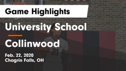 University School vs Collinwood  Game Highlights - Feb. 22, 2020