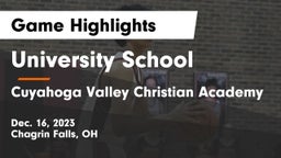 University School vs Cuyahoga Valley Christian Academy  Game Highlights - Dec. 16, 2023