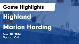 Highland  vs Marion Harding  Game Highlights - Jan. 20, 2024