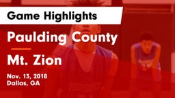Paulding County  vs Mt. Zion  Game Highlights - Nov. 13, 2018