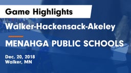Walker-Hackensack-Akeley  vs MENAHGA PUBLIC SCHOOLS Game Highlights - Dec. 20, 2018