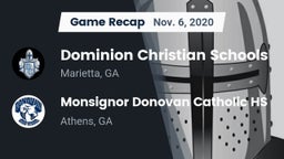 Recap: Dominion Christian Schools vs. Monsignor Donovan Catholic HS 2020
