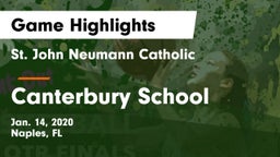 St. John Neumann Catholic  vs Canterbury School Game Highlights - Jan. 14, 2020